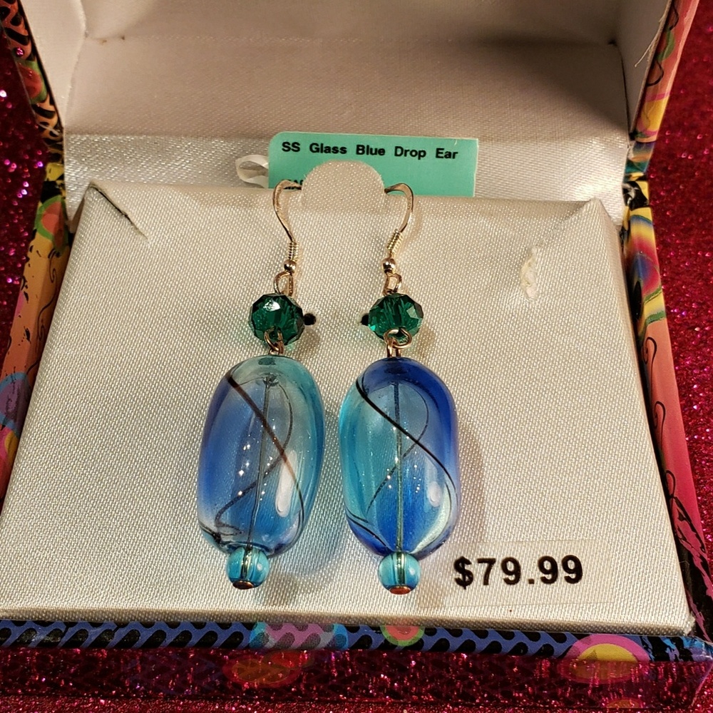 Sterling Silver and blue glass earrings